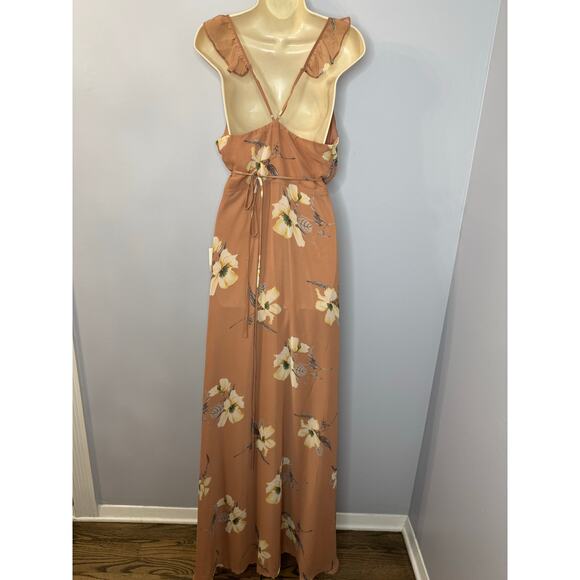 Lulu's All Mine Rusty Rose Floral Print High-Low Wrap Maxi Dress Wedding Guest L - Picture 4 of 14